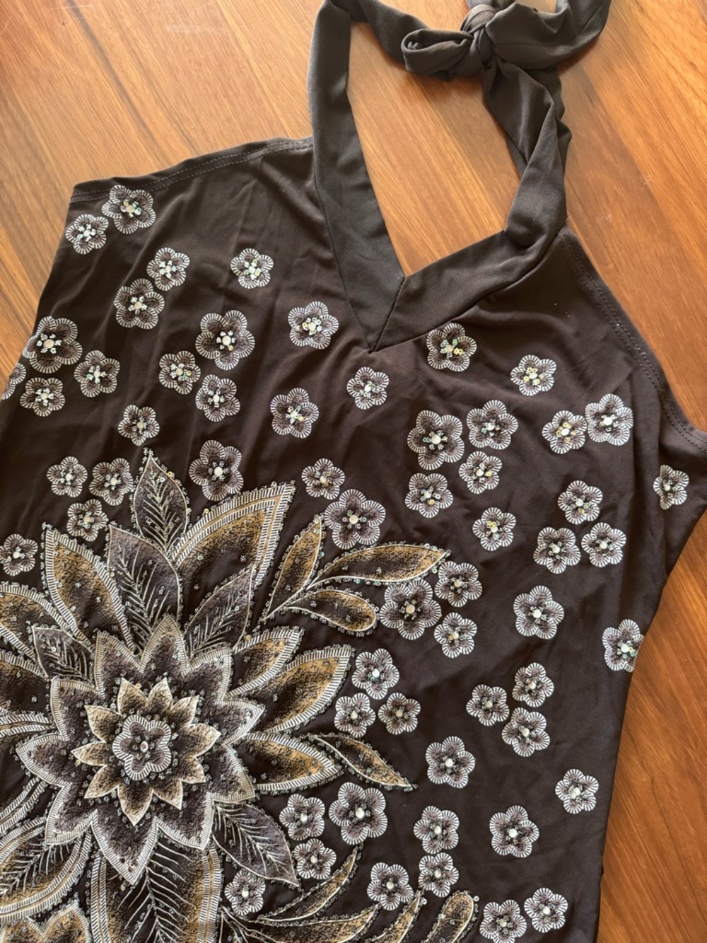 Y2k Vintage Floral Applique Halter Top Asymetrical - Picture 2 of 5